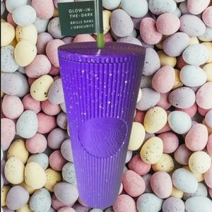 "Easter"New Starbucks 2024 Glow-In-The-Dark Purple Cold Tumbler 24oz Straw Bling